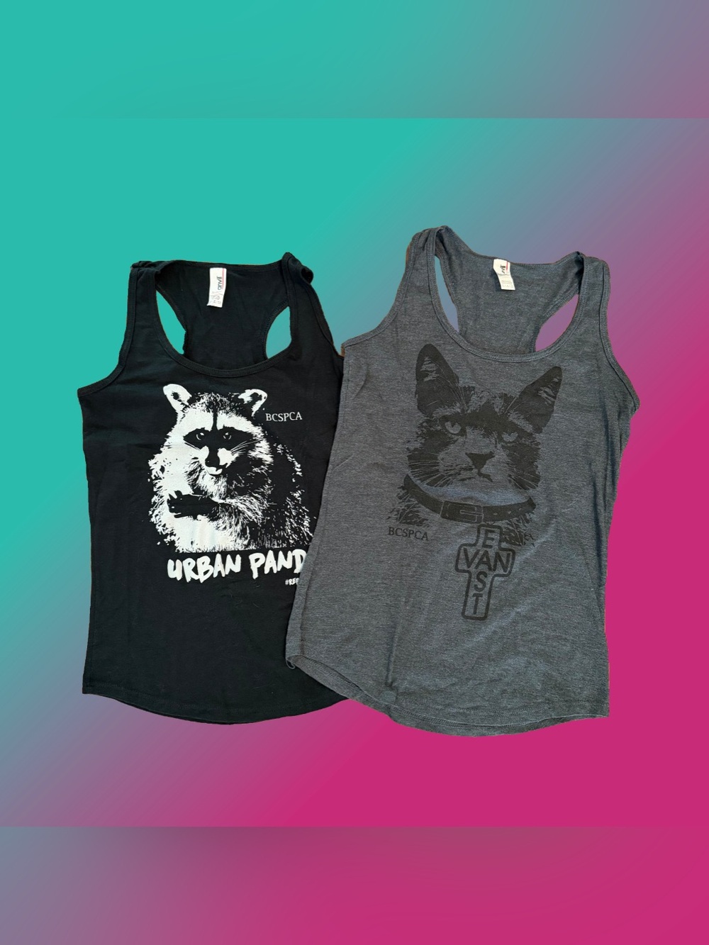 BCSPCA Black & Charcoal Gray Graphic Racerback Tank Tops